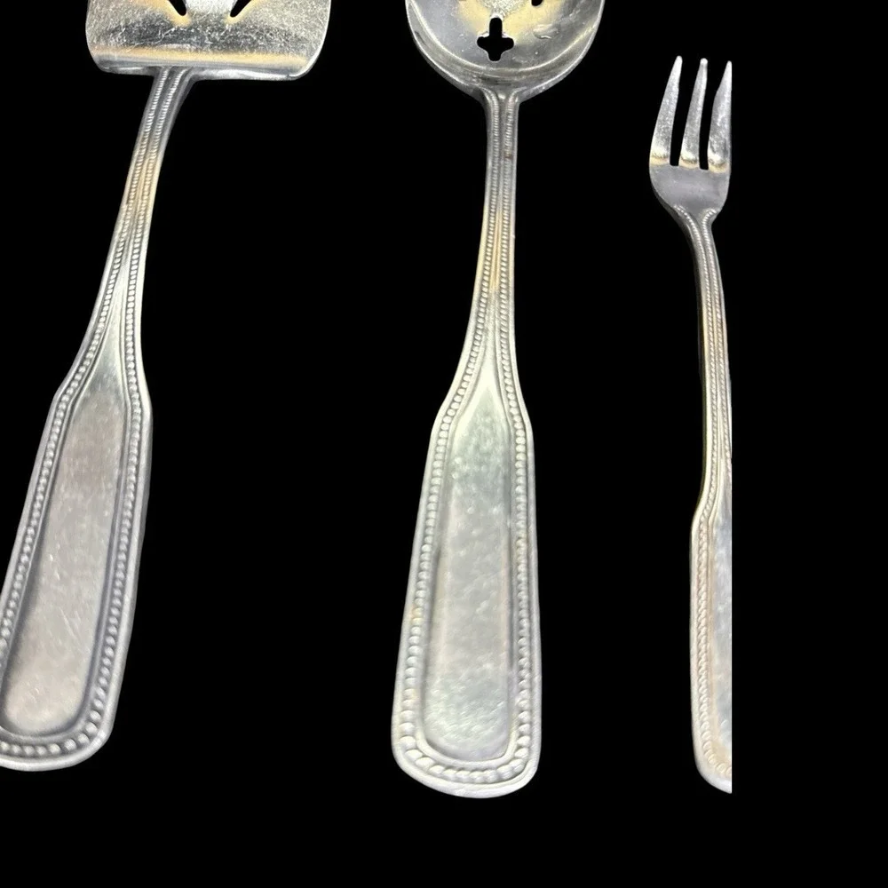Stainless By Salem Flatware Beaded Japan Service‎ for 8 Plus Serveware Lot of 48